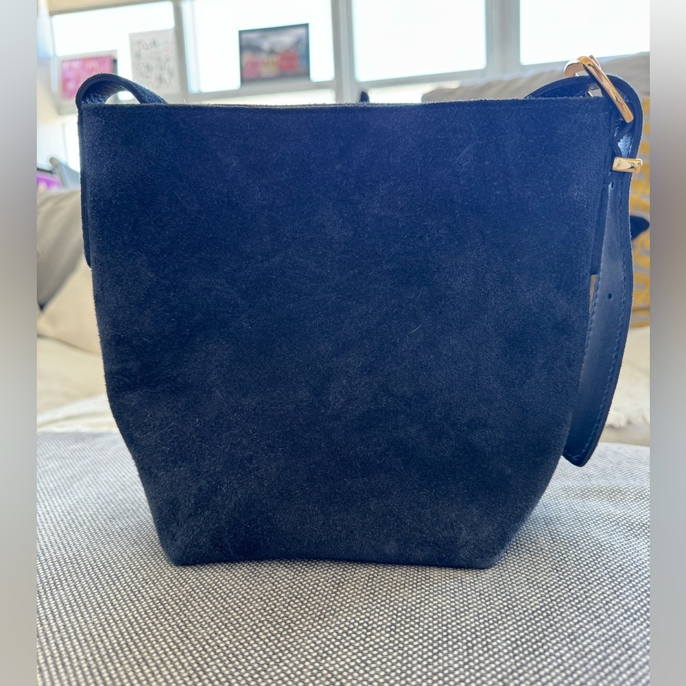 Madewell Blue Essentials Mini Bucket Tote in Suede